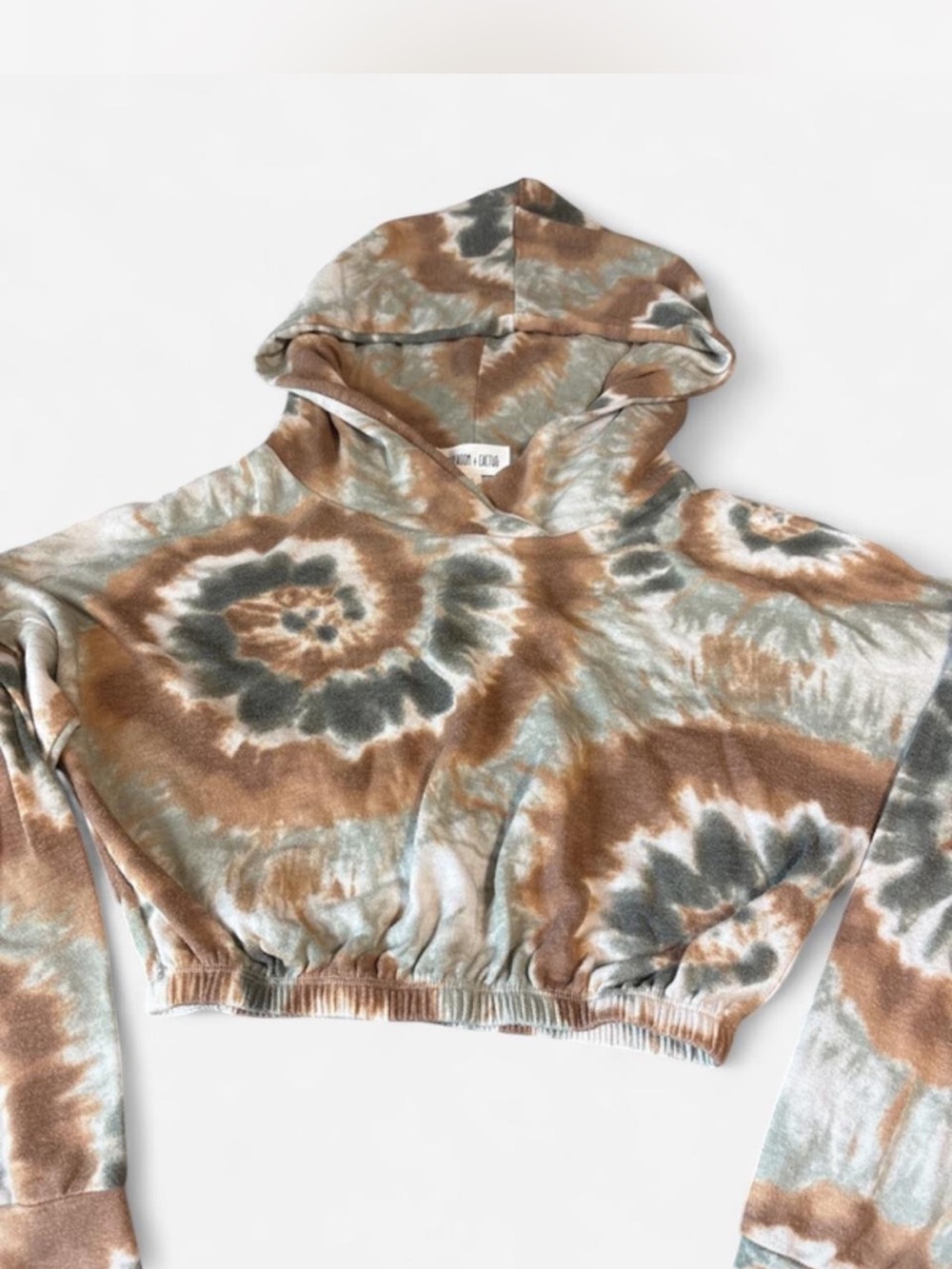 Tie-Dye Cropped Hoodie in Brown & Sage - Women’s Crop Top